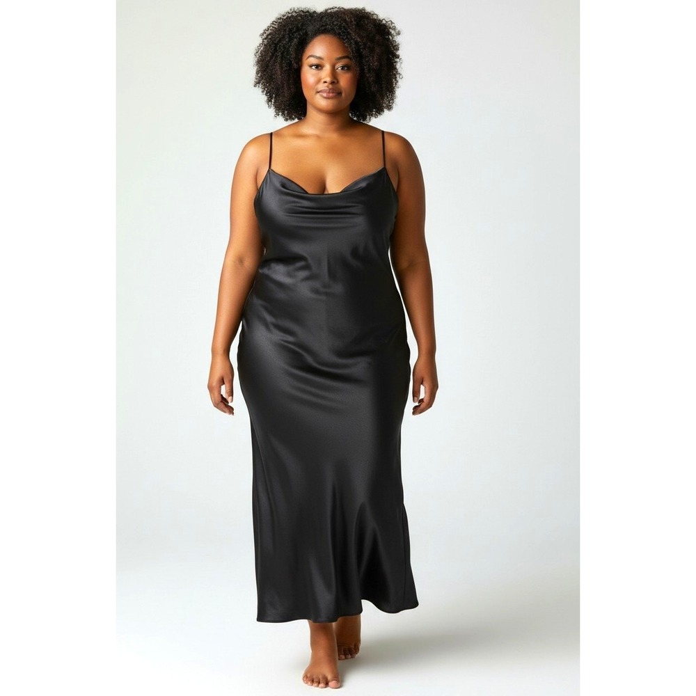 Standards & Practices Black Satin Cowl Neck Slip Midi Dress 3X